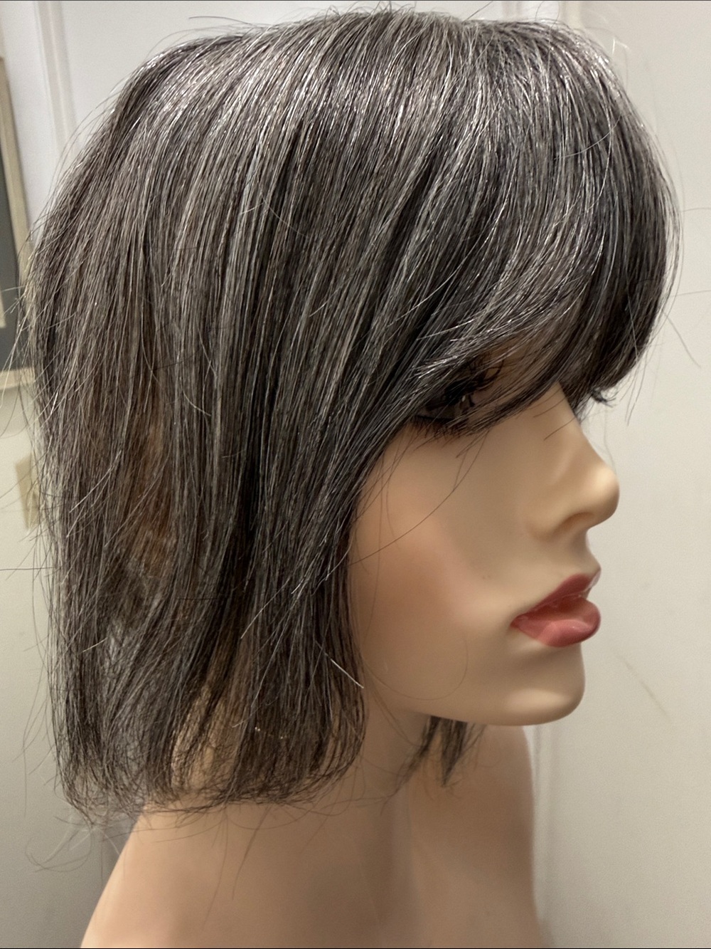 💯% 12” HUMAN Topper with Bangs, Medium/DarkGray/Silver - Picture 5 of 12